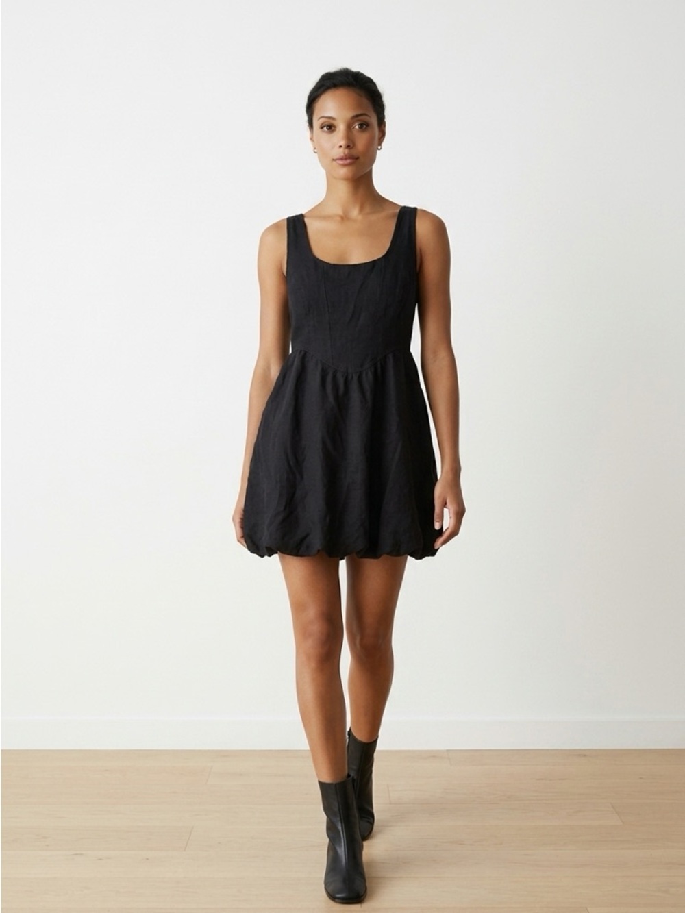 Black Scoop Neck Mini Dress Fit & Flare Double Lined Stretch Waist XS/S